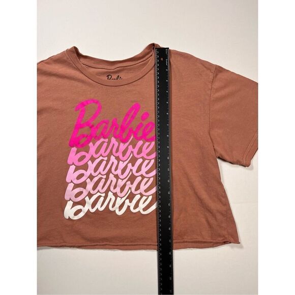 Barbie 100% Cotton Short Sleeve Crop Top Pink Barbie Name Logo Front Size Large - Picture 4 of 6
